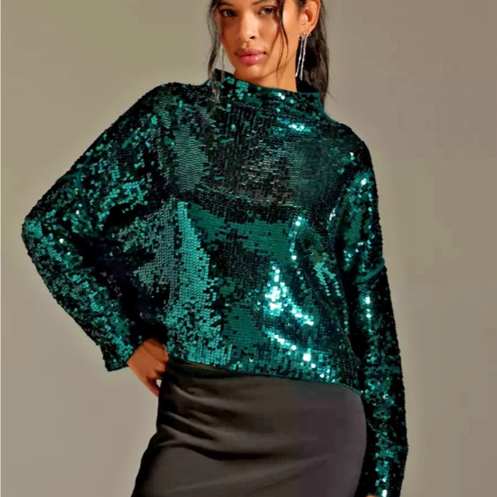 Pilcro Alani Cashmere Sequin Mock-Neck sweater, XL